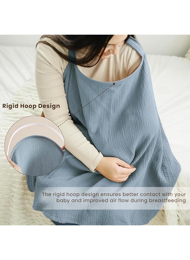 MIRFA Muslin Breathable Nursing Cover for Breastfeeding With Arch Neckline (Light Blue) - Image 3